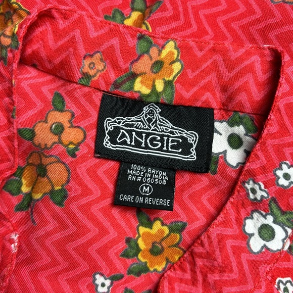 Angie Red & Multicolor Floral Print Vneck Dress w/ Pockets, Sz M - Picture 7 of 11